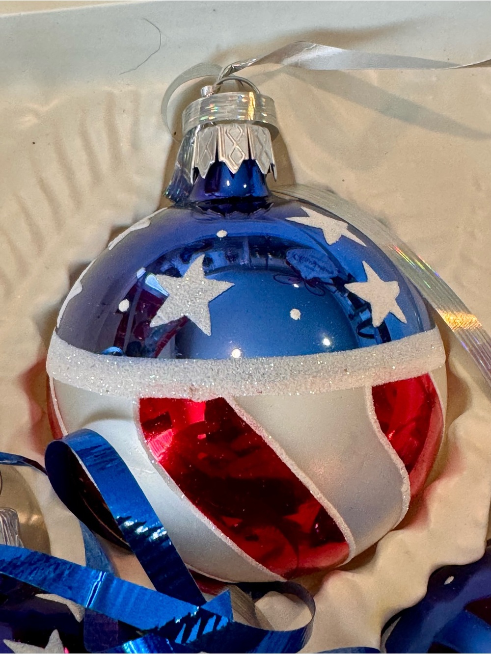 🇺🇸 USA American Red, White & Blue Star Stripe Glass Ornaments - 2004 - 2” - Picture 13 of 15